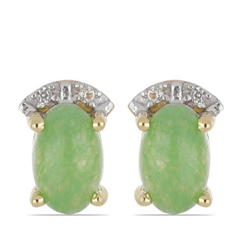BUY STERLING SILVER NATURAL GREEN JADE WITH WHITE ZIRCON GEMSTONE EARRINGS 